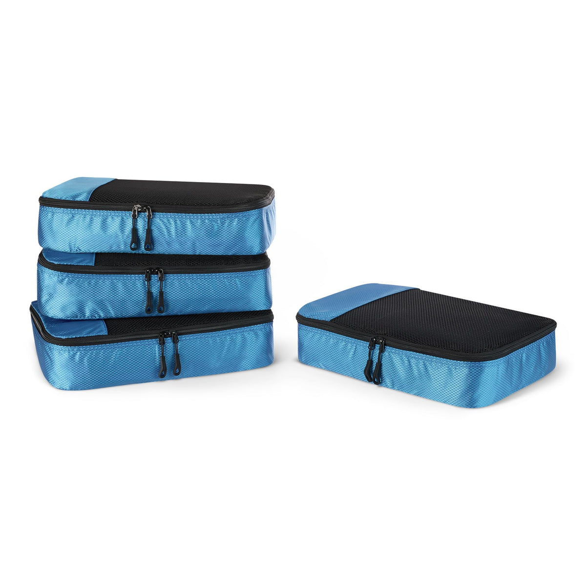 Amazon Essentials 4-Piece Packing Cubes Travel Accessories Set, Space-Saving Luggage Organizers with Double Zipper, Mesh Top, Small/Medium/Large/Slim, Blue (Previously Amazon Basics)