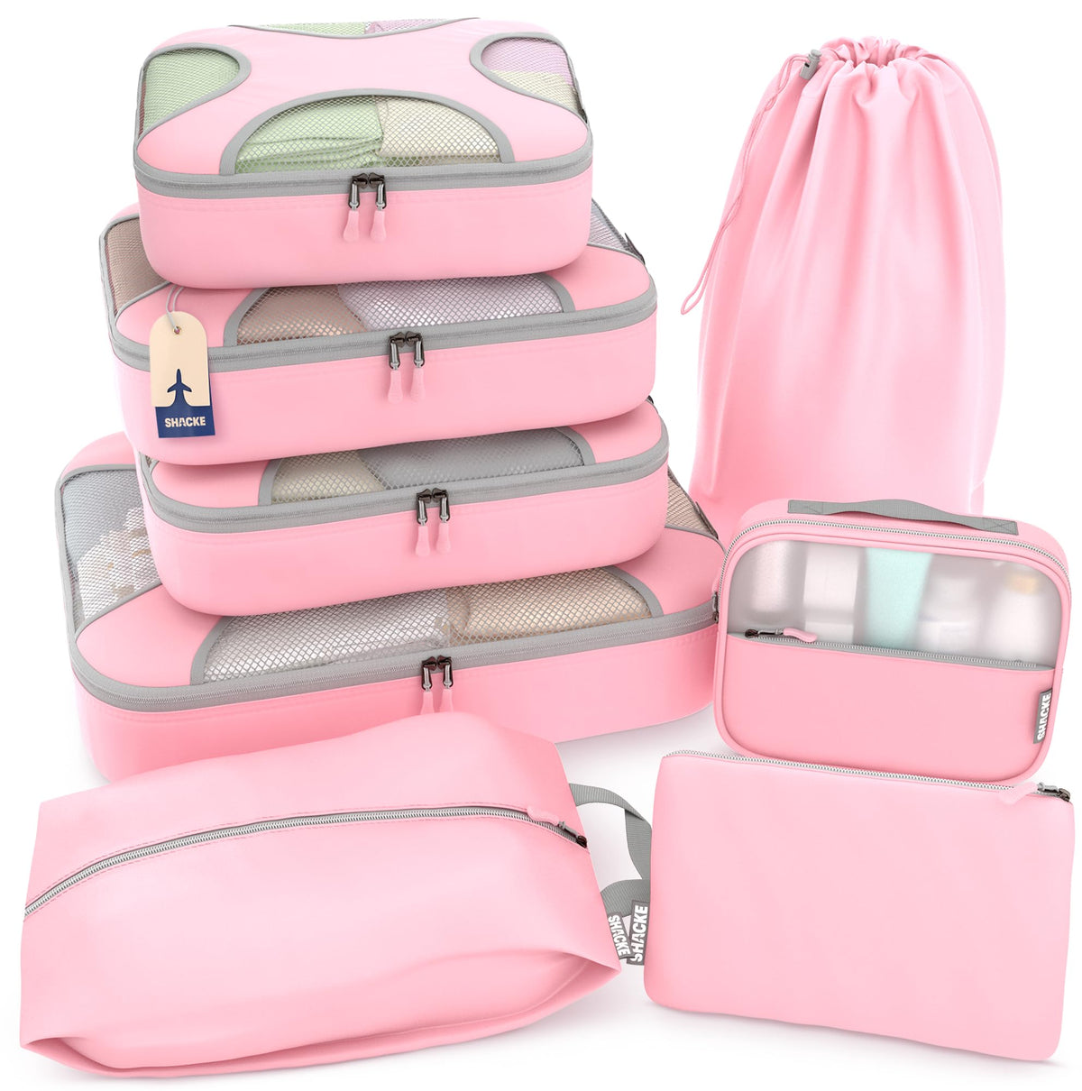 Shacke 5 Set Packing Cubes for Travel with Laundry Bag (Pure Black)