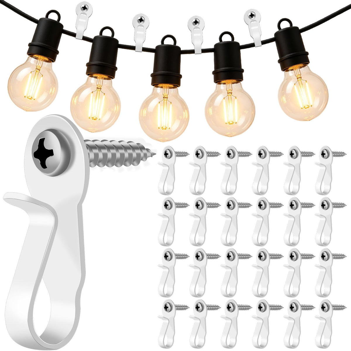 HiGift 36 Pack Light Hanger Hooks, Black Stainless Steel Screw in Hook for Hanging Outdoor Lights, Rope Light Clips for Christmas and Holiday Decor, Wire and Fairy Led Lights
