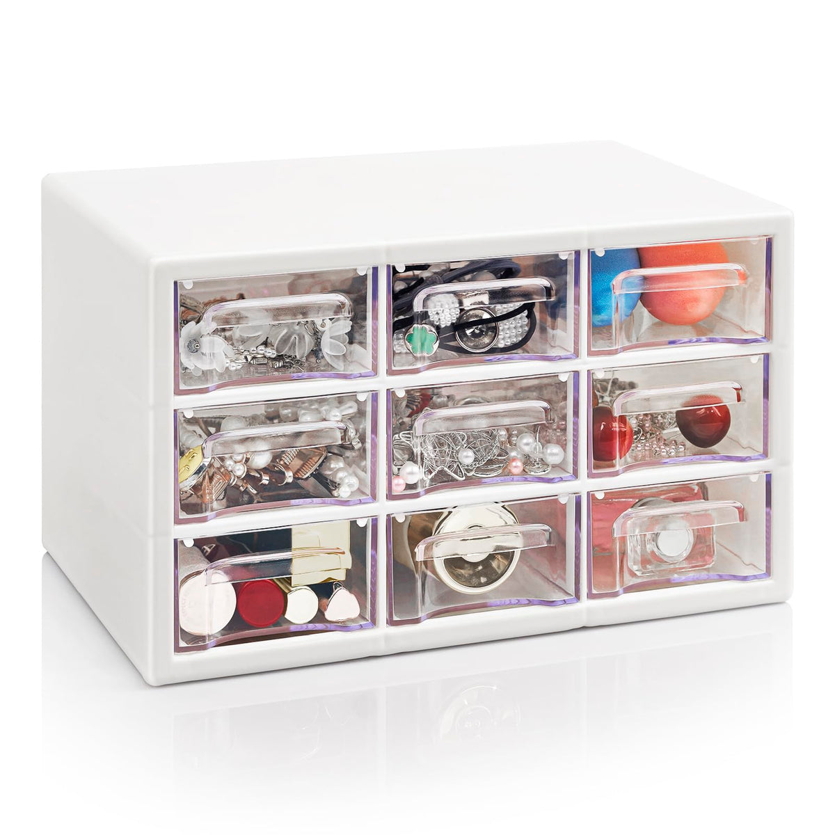 Stackable Desk Organizer with 9 Drawers, Clear Storage Box, Black