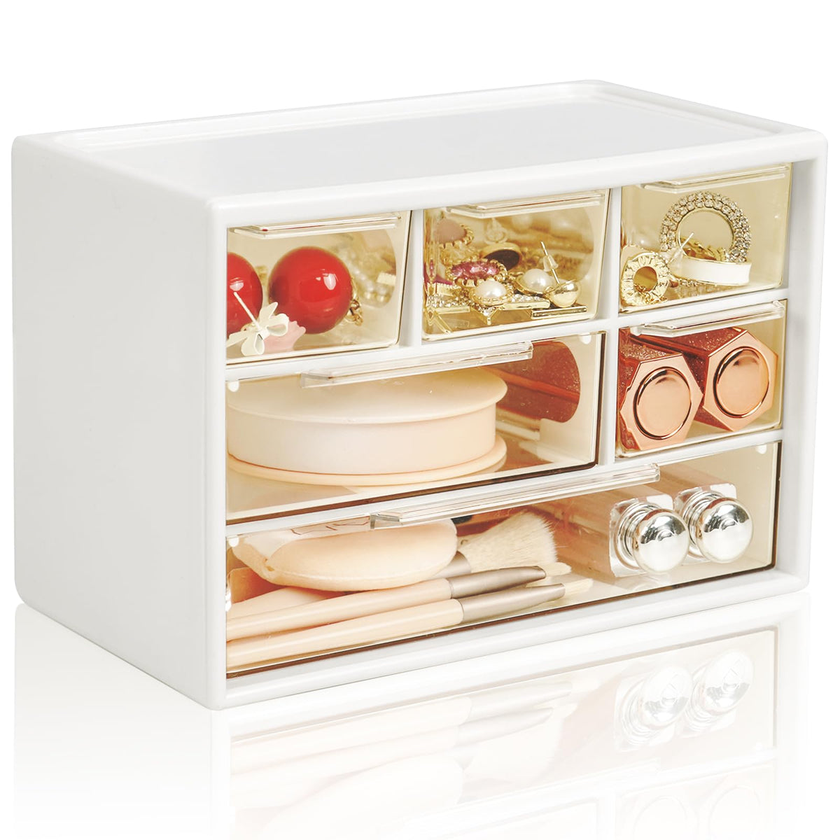 Desk Storage Organizer with 6 Mini Drawers, Stackable, White