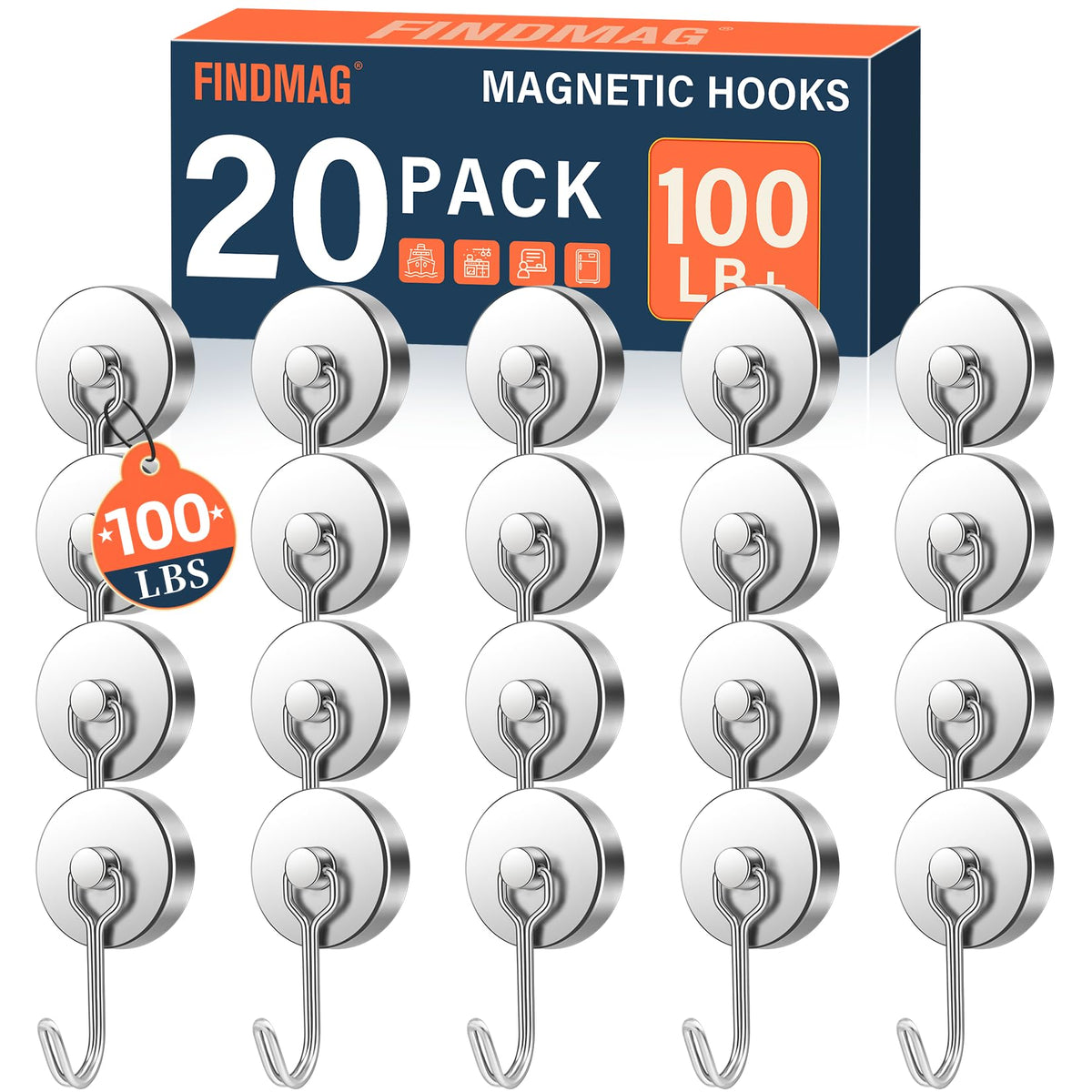 FINDMAG Magnetic Hooks for Cruise Cabins, 6 Pack, 30 LB+, Black