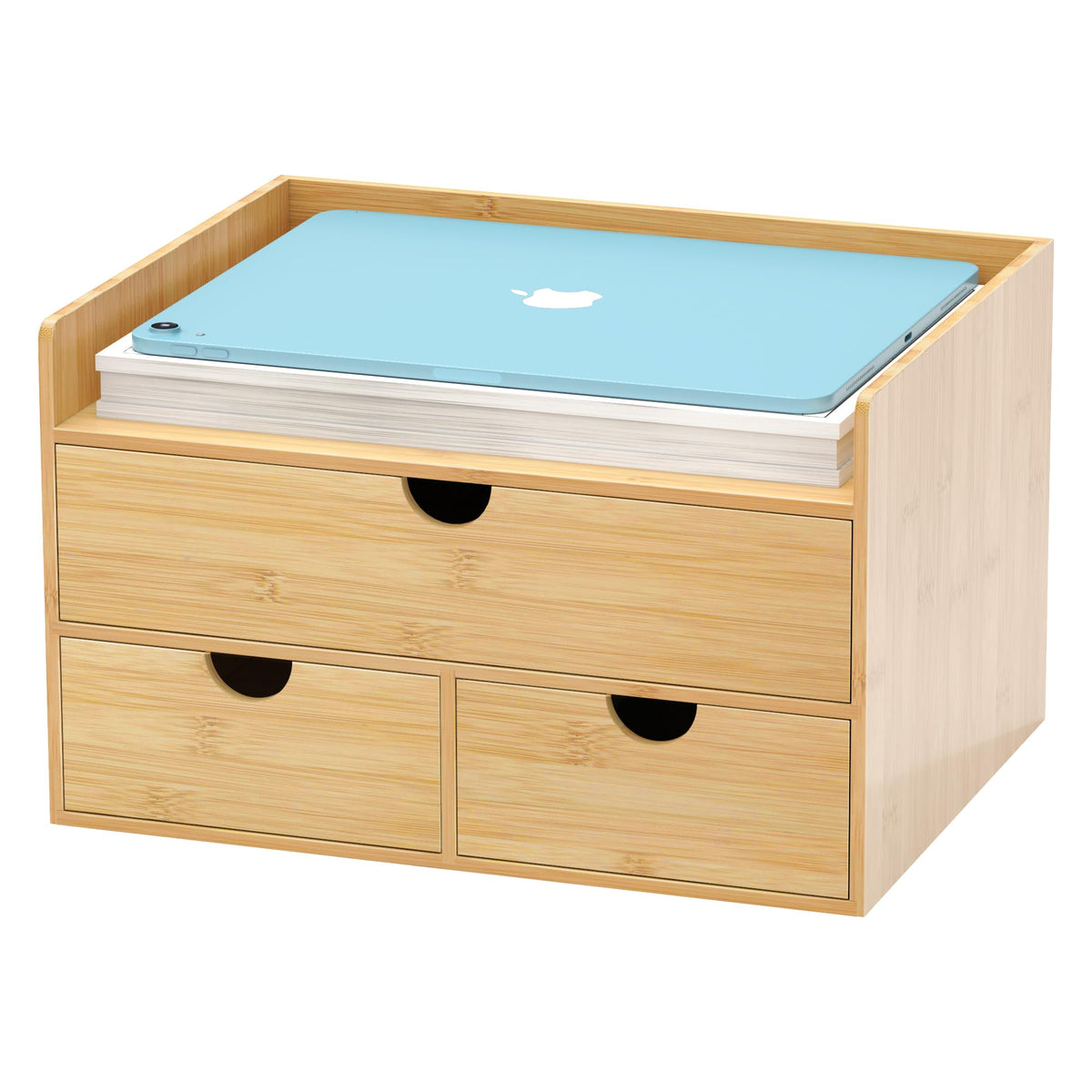 Bamboo Desk Drawer Organizer, Large Desktop Organizer with Drawers Tabletop Storage Organization Box for Office Home Toiletries Supplies Vanity, No Assembly Required (2 Drawer with Shelf)