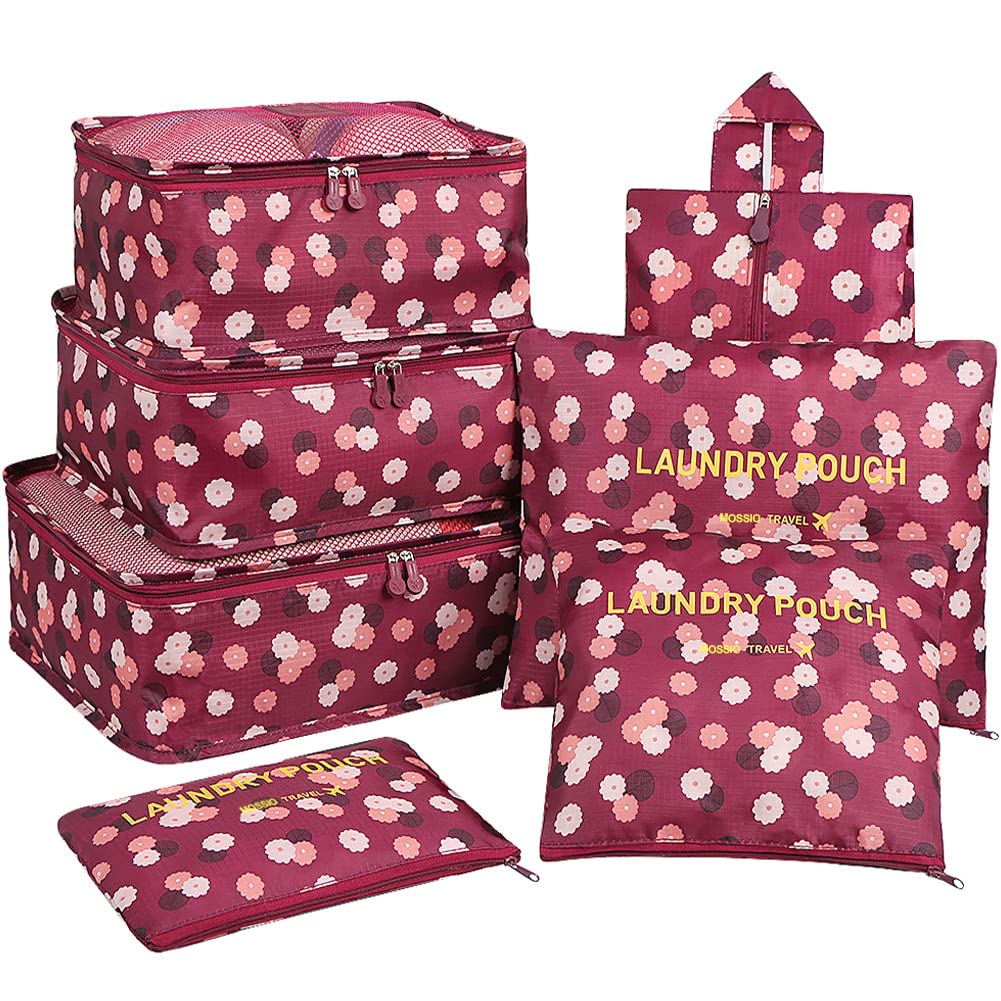 Mossio 7 Set Packing Cubes with Shoe Bag - Travel Carry On Luggage Organizer