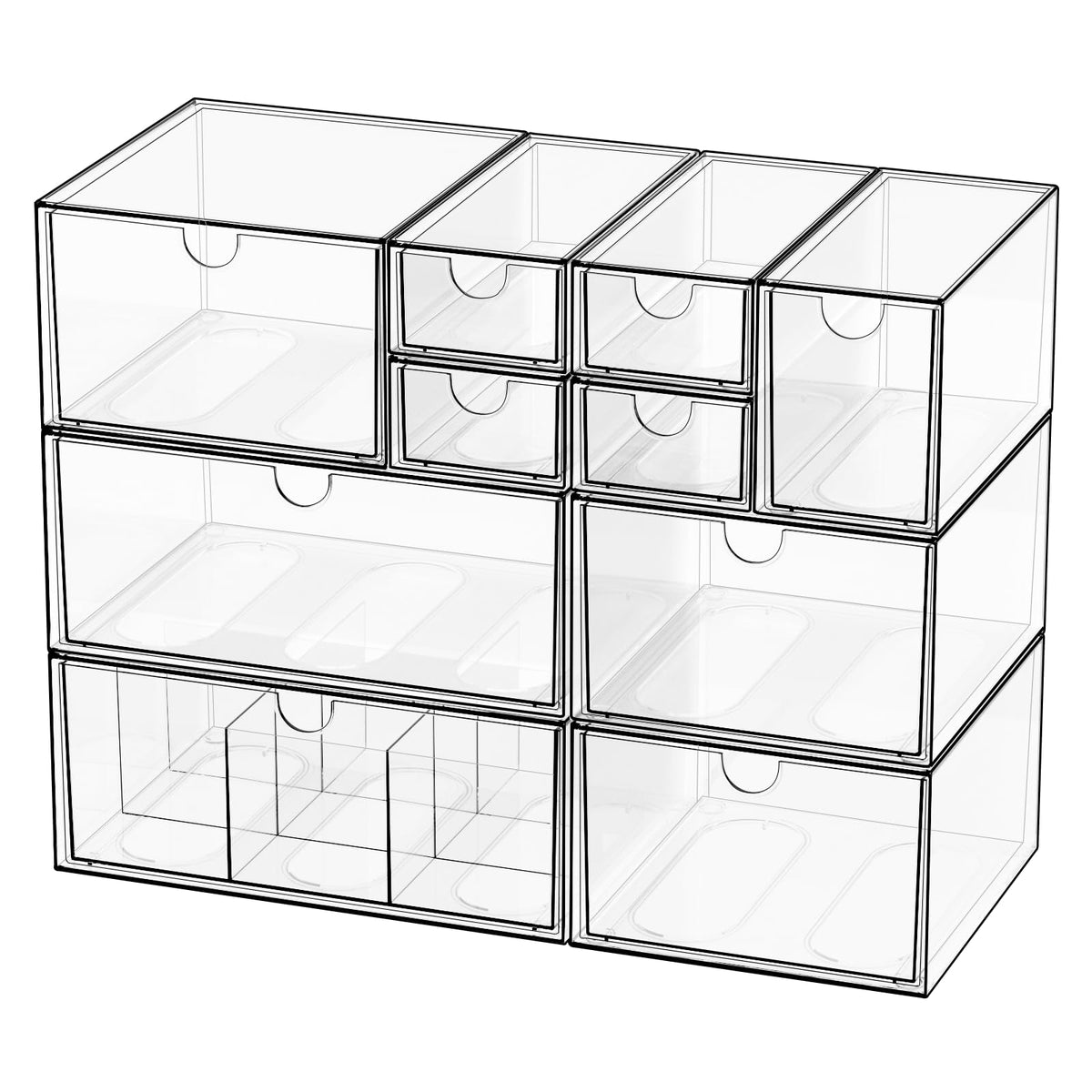 Clear 5-Drawer Stackable Desk Organizer Storage Set