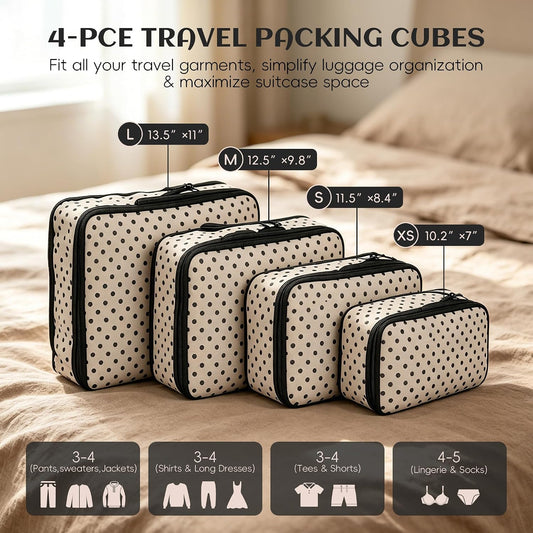 4 Set Compression Packing Cubes for Travel Essentials,Compressible Expandable Packing Cubes for Suitcase, Luggage Organizer Bags for Travel
