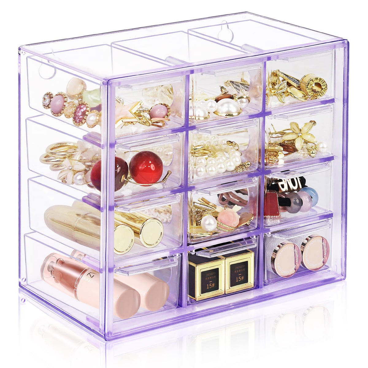 Desk Storage Organizer with 12 Mini Drawers, Stackable, Purple