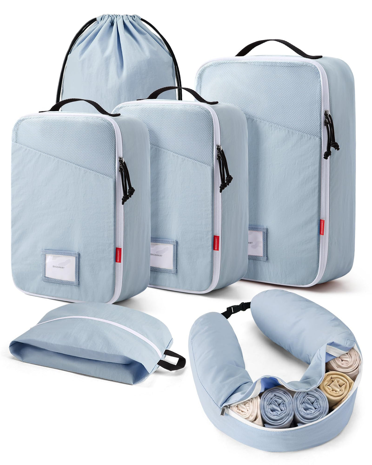 BAGSMART 6 Set Packing Cubes for Travel with Fillable Neck Pillow, Shoe Bag