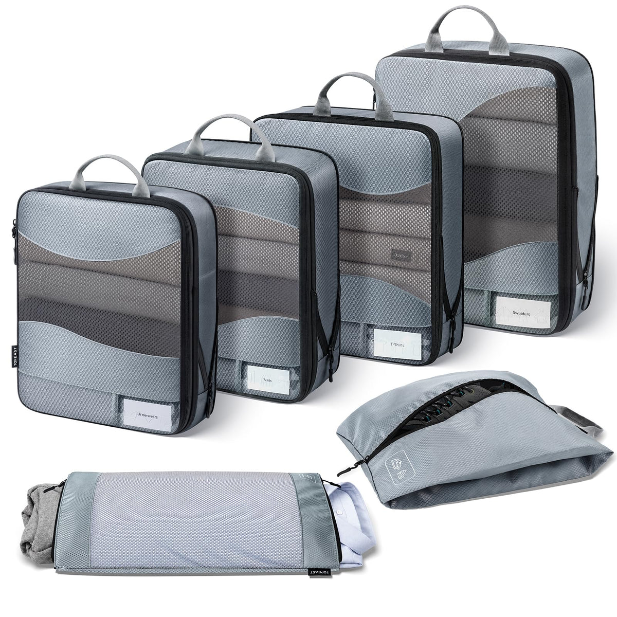 TOPEAST Compression Packing Cubes 4 Set Suitcase Organizer Bags for Travel