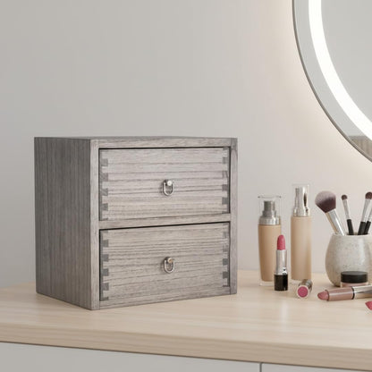 DDYURI Wooden Desktop Drawer Organizer Box 2-Tier Tabletop Storage Cabinet for Office Makeup Dressing Table Dark Brown