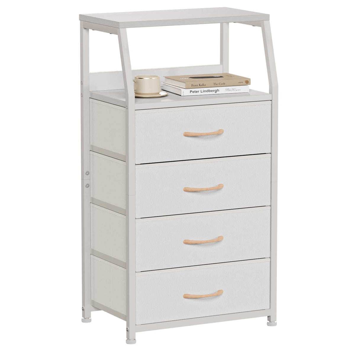 Furnulem Black Night Stand, Small Bedside Table for with 3 Fabric Drawers
