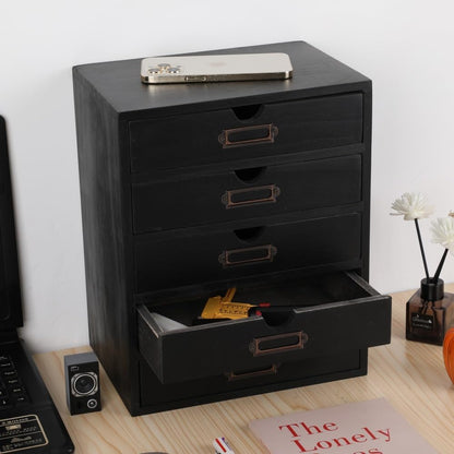 Small Wooden Drawers Wooden Box with Drawer, Black 5 Wood Drawer