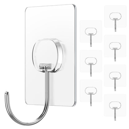 Adhesive Wall Hooks No Drill Clear Heavy Duty, 13LB Sticky 12 Pack