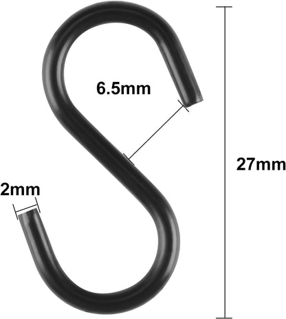 Senkary 100 Pieces 1 Inch Mini S Hooks Small S Hooks Stainless Steel S Shaped Hooks for Ornaments, Jewelry and Hanging (Black)