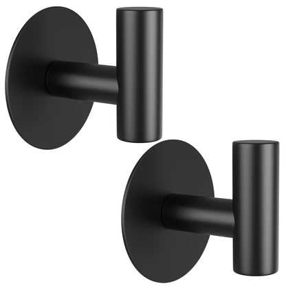 Self-Adhesive Coat Hooks, Stainless Steel Heavy Duty Wall Hooks, Towel Hooks for Hanging Robes, Aprons, Coats and Hats in Bathrooms,Kitchens and Hotels(2 Pack, Black)