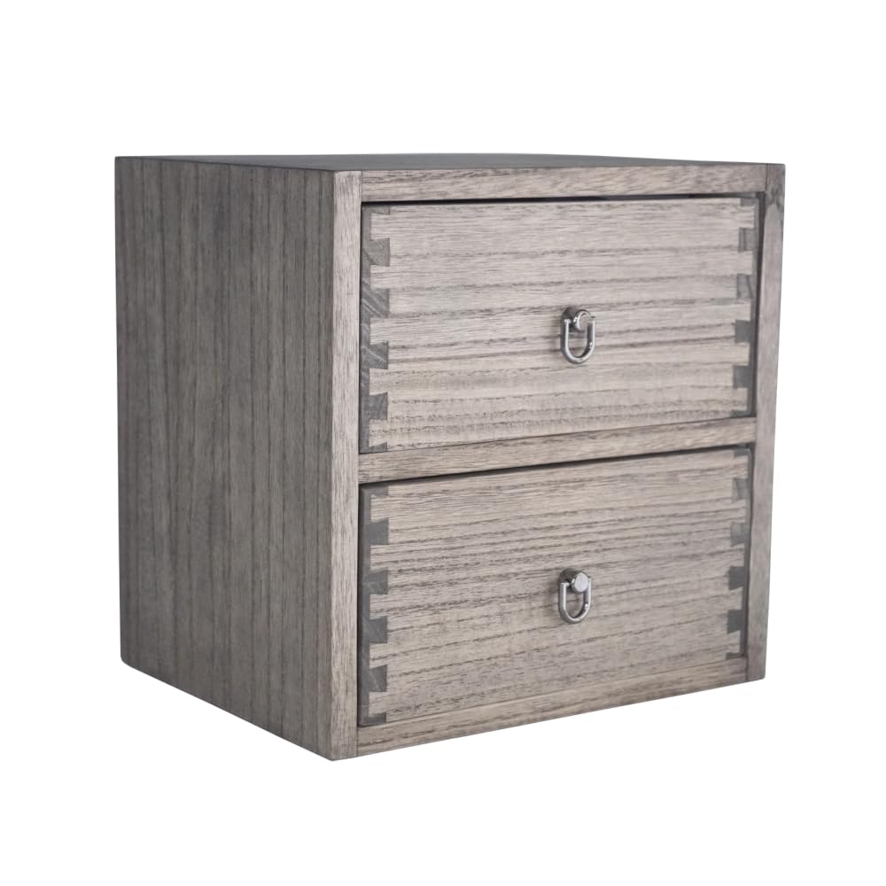 DDYURI Wooden Desktop Drawer Organizer Box 2-Tier Tabletop Storage Cabinet for Office Makeup Dressing Table Dark Brown