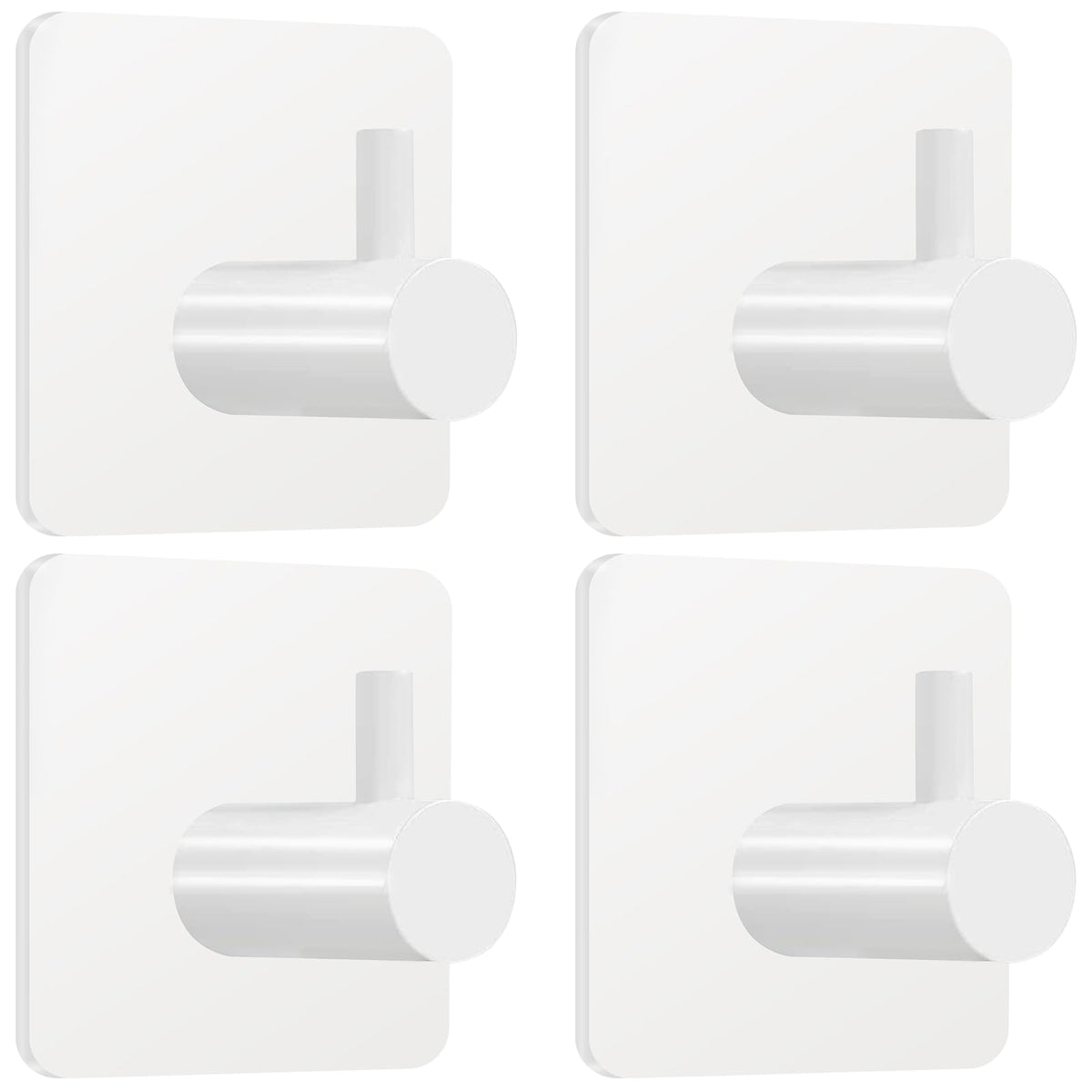 Fotosnow Black Adhesive Towel Hooks Heavy Duty Stick on Wall Hooks Shower Hooks for Bathroom Kitchen Door-4 Packs