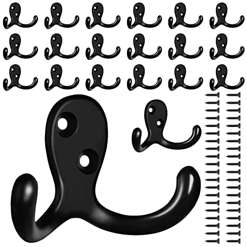 CBWLWJ 10 Pack Coat Hooks Wall Hooks for Hanging, Heavy Duty Double Prong Metal Hook Wall Mounted for Living Room, Bathroom, Kitchen, Bedroom for Coat, Bag, Scarf, Towel, Hat, Key, Cup (Black)