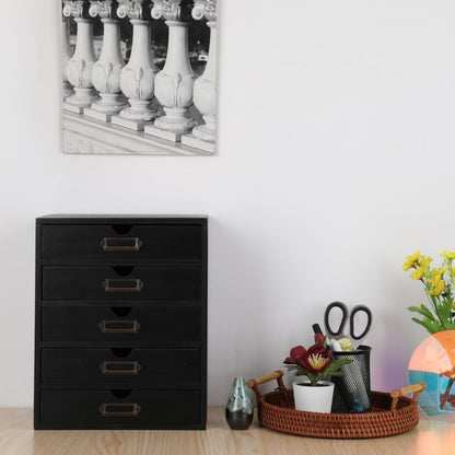 Small Wooden Drawers Wooden Box with Drawer, Black 5 Wood Drawer