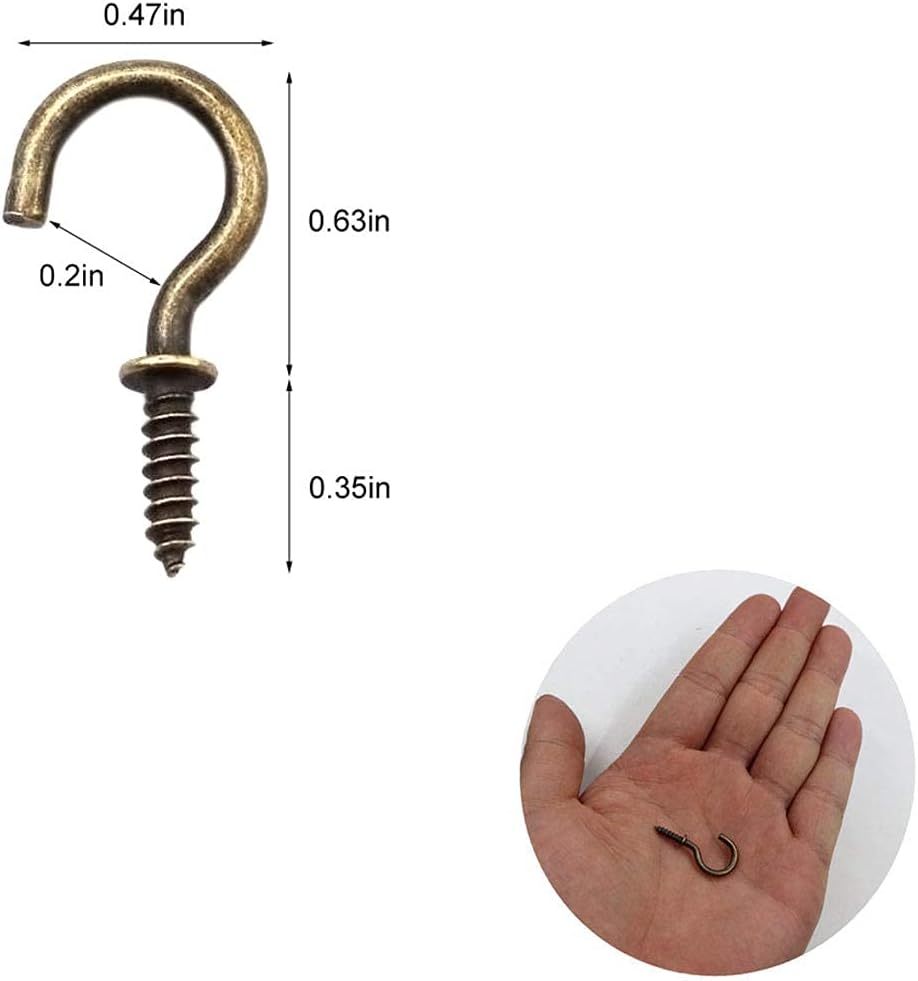 Small Bronze Ceiling Hooks - 5/8'' Screw-in Lights & Jewelry Hooks (40 Pack)