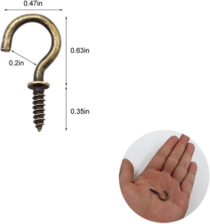 Small Bronze Ceiling Hooks - 5/8'' Screw-in Lights & Jewelry Hooks (40 Pack)