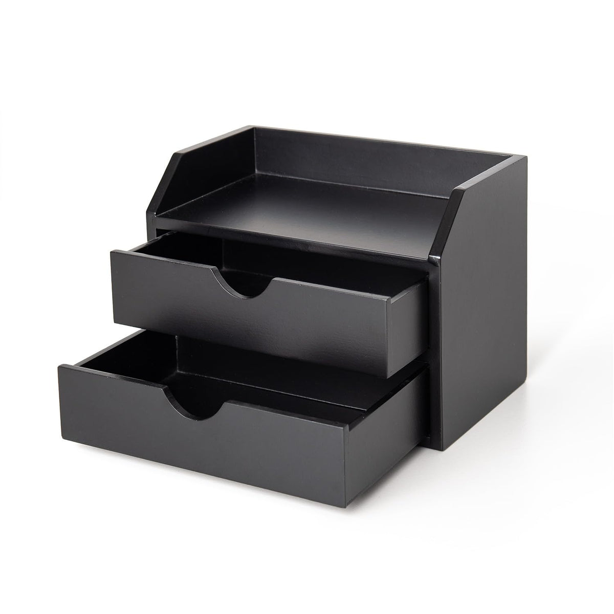 ROSE BLOOM Black Wood Desk Organizer with 2 Drawer, Mini Cute Cabinet with Storage Shelf for Tabletop, Small Desktop Box Organizer for Cosmetic Office Supplies