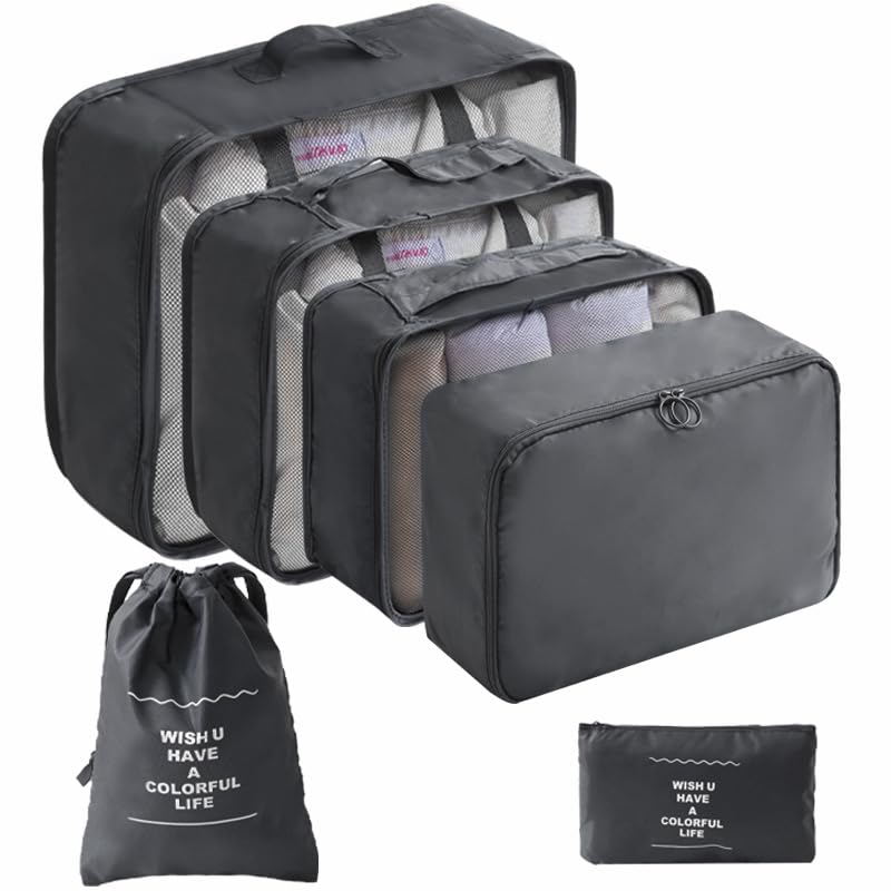 LANSKLBD 6/8 Set Packing Cubes for Suitcases Travel Luggage Packing Organizers,Travel Accessories Essentials Luggage Organizer with Shoe/Tioletry/Laundry Bag (Pink, 6 set)