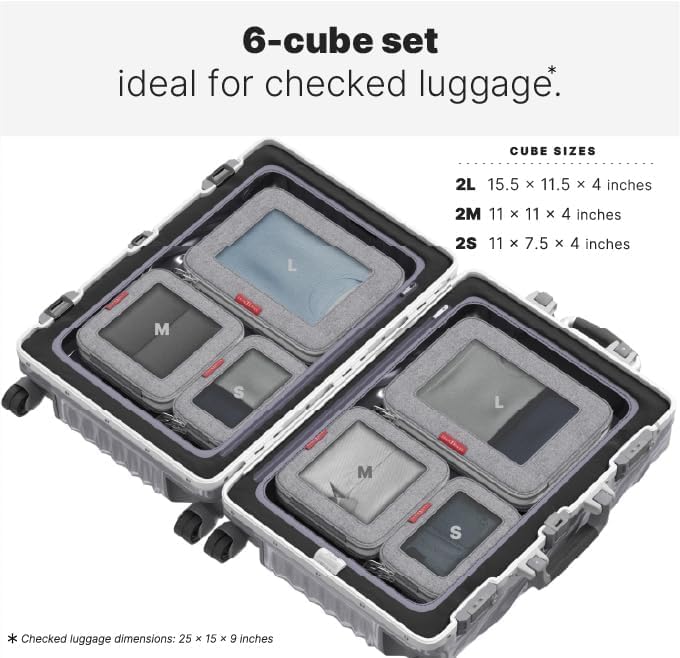 LeanTravel Premium Compression Packing Cubes for Travel - Suitcase Organizer Bags with Double Zipper & Breathable Mesh Panel - Space Saving Carry On Luggage Essentials (6-Pack, Grey)