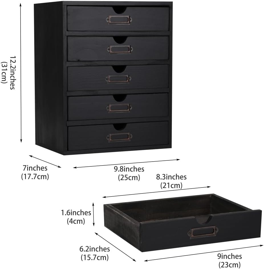 Small Wooden Drawers Wooden Box with Drawer, Black 5 Wood Drawer