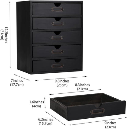 Small Wooden Drawers Wooden Box with Drawer, Black 5 Wood Drawer