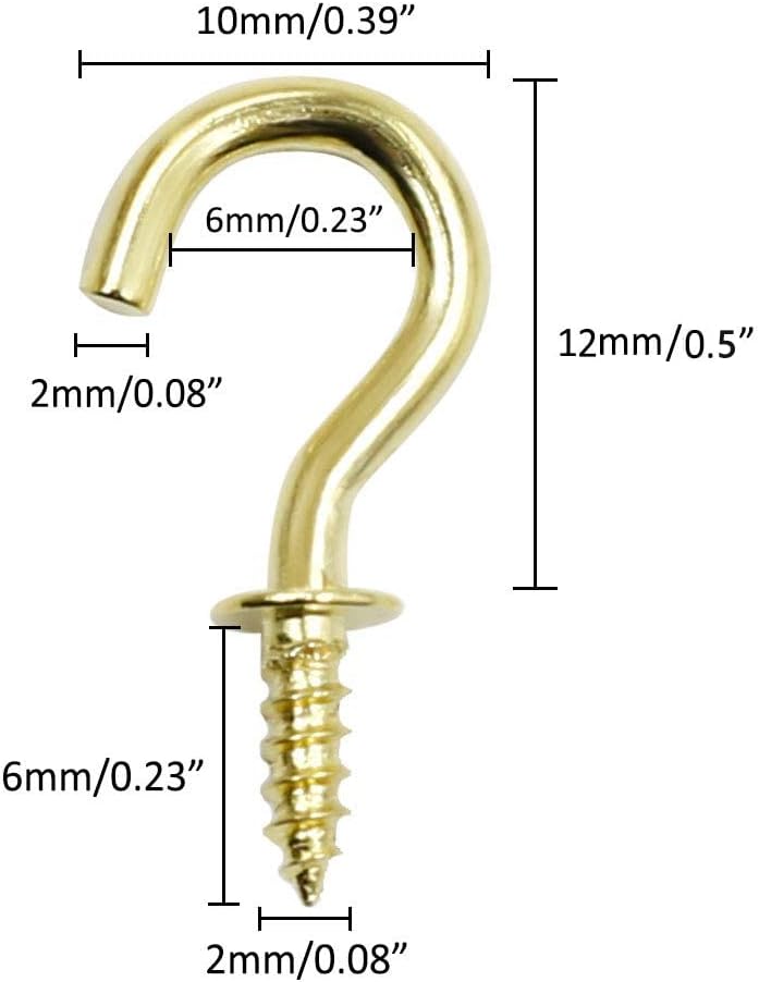 Biaungdo 1/2" Ceiling Cup Hooks, Gold, 100 Pcs