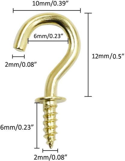 Biaungdo 1/2" Ceiling Cup Hooks, Gold, 100 Pcs