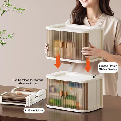 Desktop Storage Box Foldable and Assembly Free Sliding Door Design Ideal for Cosmetics Organization Office Desk Storage and Kitchen Storage