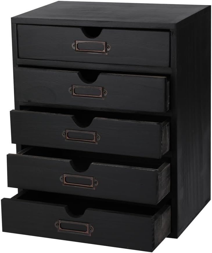 Small Wooden Drawers Wooden Box with Drawer, Black 5 Wood Drawer