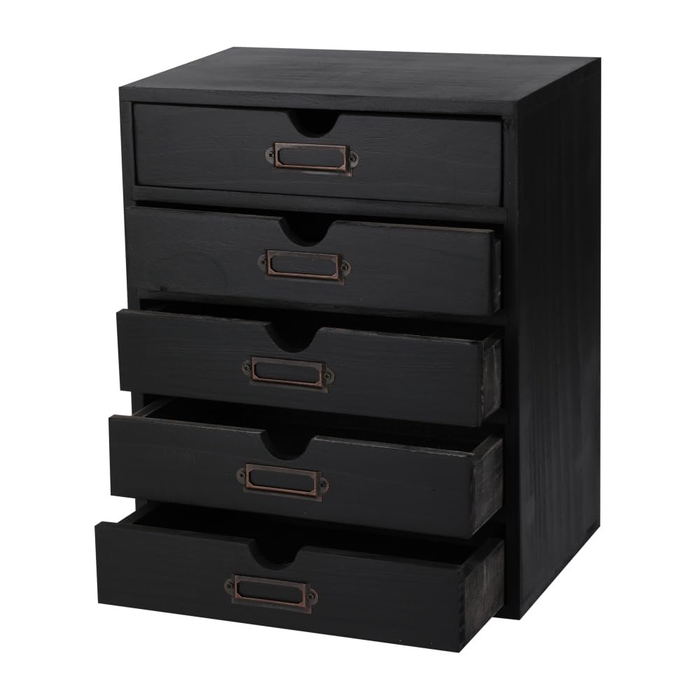 Small Wooden Drawers Wooden Box with Drawer, Black 5 Wood Drawer