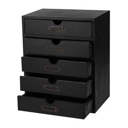 Small Wooden Drawers Wooden Box with Drawer, Black 5 Wood Drawer