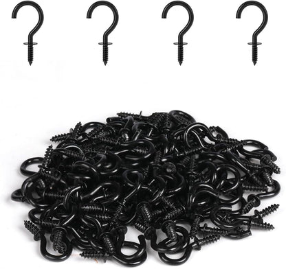 RELBRO Small Screw Hooks, 1/2 Inch Metal Screw in Hooks, Black, 100 Pcs