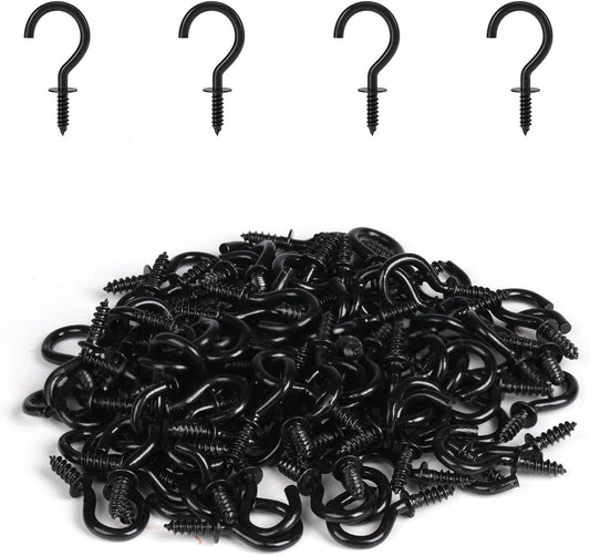 RELBRO Small Screw Hooks, 1/2 Inch Metal Screw in Hooks, Black, 100 Pcs