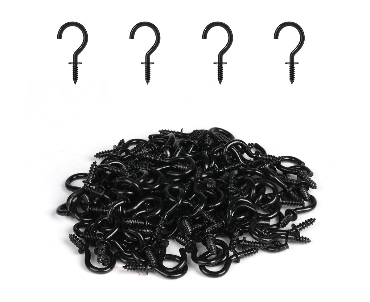 RELBRO Small Screw Hooks, 1/2 Inch Metal Screw in Hooks, Black, 100 Pcs
