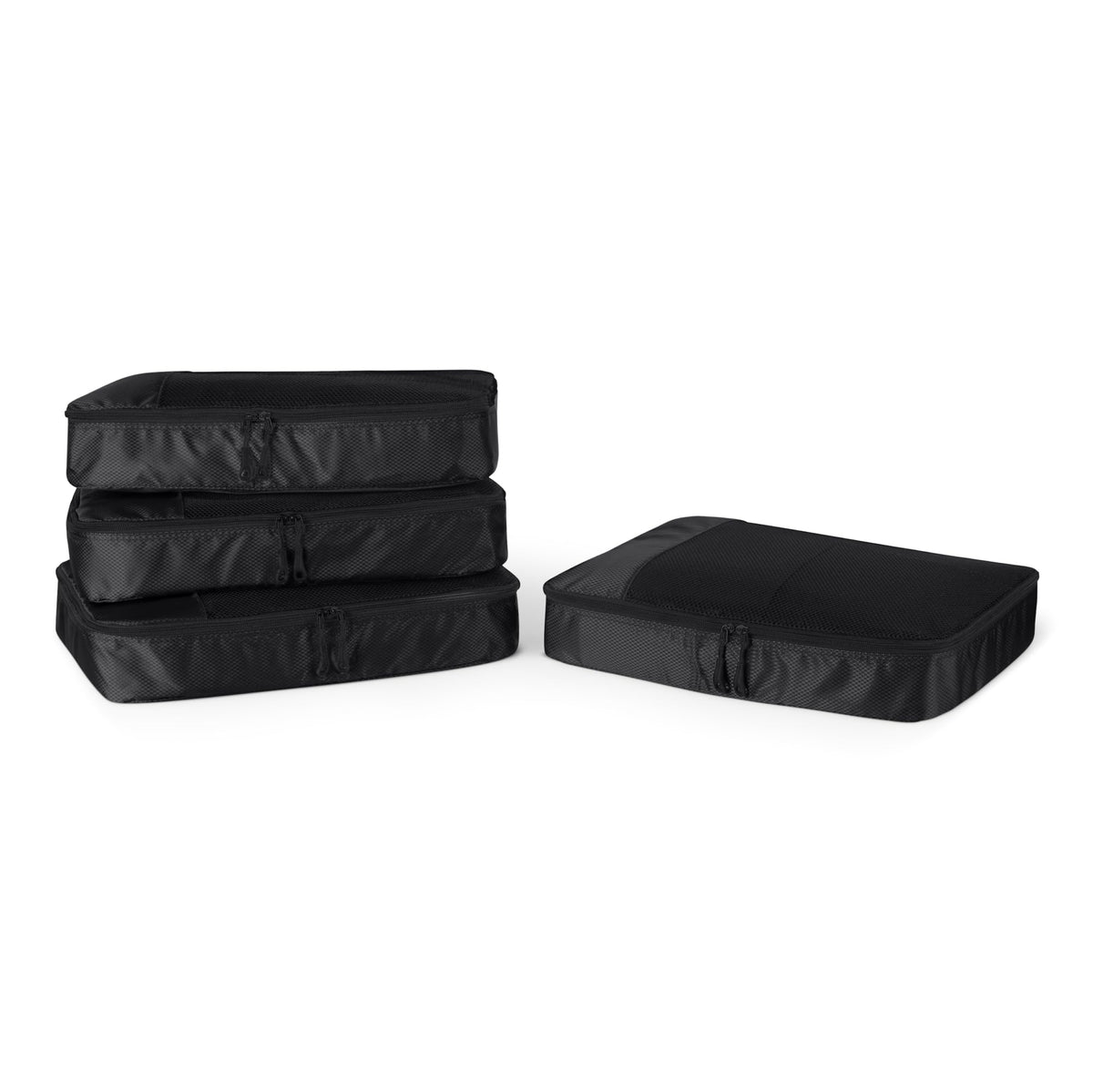 Amazon Essentials 4-Piece Packing Cubes Travel Accessories Set, Space-Saving Luggage Organizer with Double Zipper, Mesh Top Panel, Medium, Gray (Previously Amazon Basics)