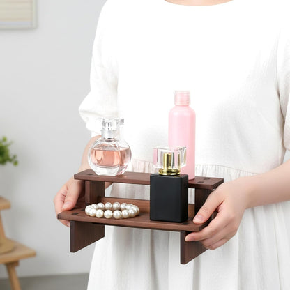 QfwdfcTrenz Wooden Countertop Shelf Organizer 2 Tier Wooden Shelf 6.4x4.69x3.9 Inch Small Organizer Dessert Stand Risers Fragrance Stand Wood Trinket Riser for Cosmetics Figure Collection