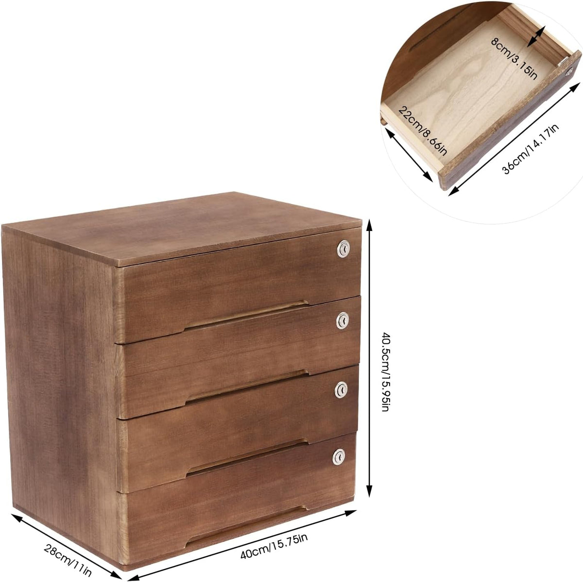 Wooden Desktop File Cabinet, 4-Drawer Lockable Storage Organizer