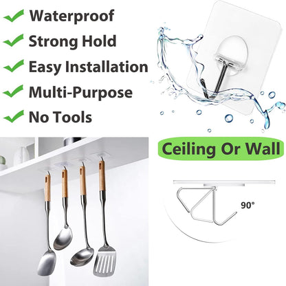 JINSHUNFA Adhesive Wall Hooks No Drill Clear Heavy Duty,13LB Sticky 8 Pack