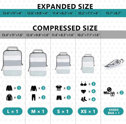 XBLGX Compression Packing Cubes, 5-Piece Set Travel Organizer Boxes, Compressible Luggage Cubes With Zipper for Women/Men - Essential Travel Accessories