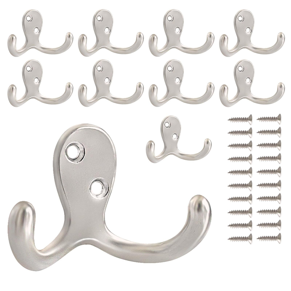 CBWLWJ 10 Pack Coat Hooks Wall Hooks for Hanging, Heavy Duty Double Prong Metal Hook Wall Mounted for Living Room, Bathroom, Kitchen, Bedroom for Coat, Bag, Scarf, Towel, Hat, Key, Cup (Black)