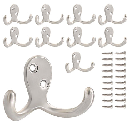 CBWLWJ 10 Pack Coat Hooks Wall Hooks for Hanging, Heavy Duty Double Prong Metal Hook Wall Mounted for Living Room, Bathroom, Kitchen, Bedroom for Coat, Bag, Scarf, Towel, Hat, Key, Cup (Black)