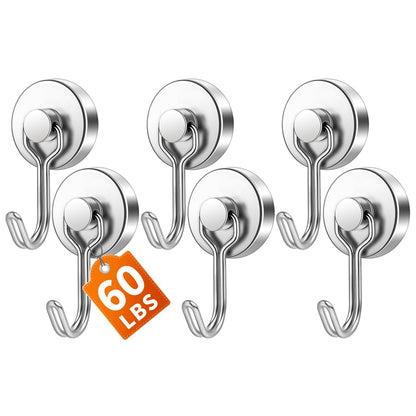 FINDMAG Magnetic Hooks for Cruise Cabins, 6 Pack, 30 LB+, Black