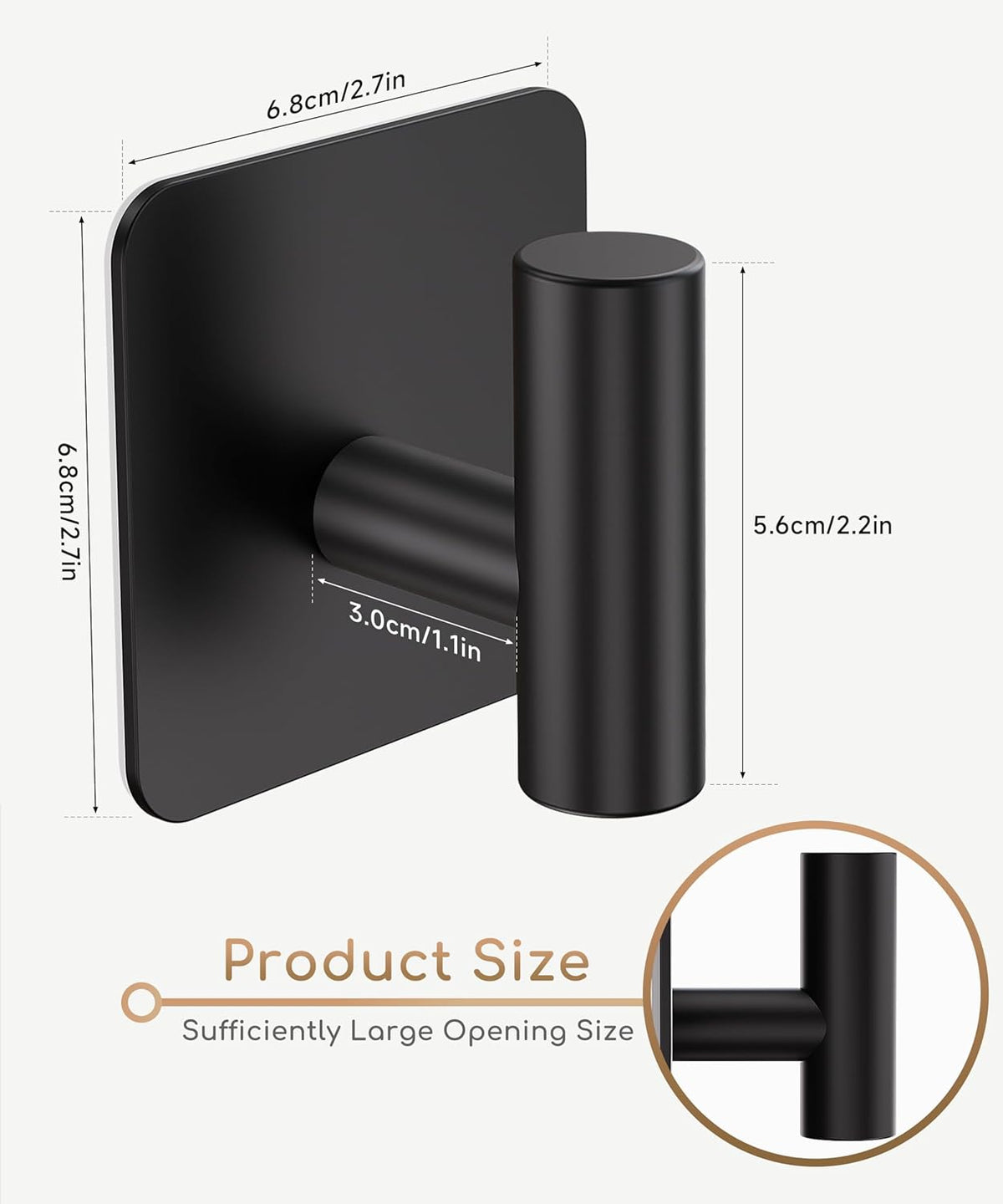 Aikzik 4 Pack Large Heavy Duty Wall Hooks - 26lb Max, Stainless Steel Adhesive Towel Hook, Shower Hooks for Hanging Towel, Coat, Robe, Wall Hook for Use in Bathroom, Kitchen and Door, Matte Black