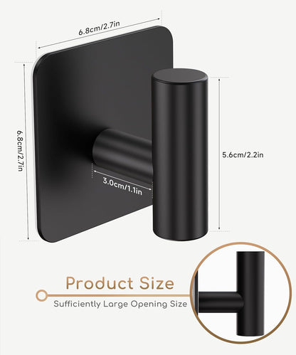Aikzik 4 Pack Large Heavy Duty Wall Hooks - 26lb Max, Stainless Steel Adhesive Towel Hook, Shower Hooks for Hanging Towel, Coat, Robe, Wall Hook for Use in Bathroom, Kitchen and Door, Matte Black