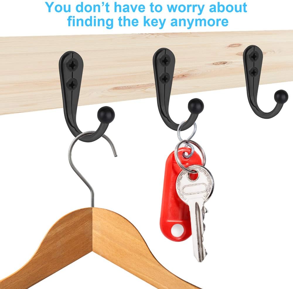 HAHAYOO 10 PCS Coat Hooks Wall Mounted, Premium Black Metal Wall Hooks for Hanging Coats, Wall Hook, Coat Hook, Towel Hooks for Hat Keys Closet Bag Backpack Hanger Farmhouse with 20Screws